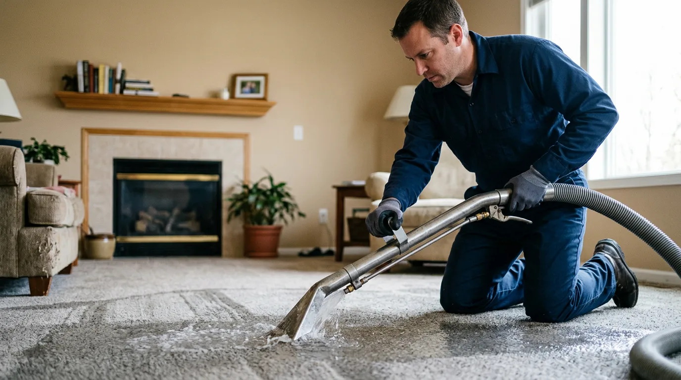 Water damage restoration technician working near Pennville, IN